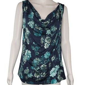 GNW‎ Blue Floral Sleeveless Cowl Neck Top